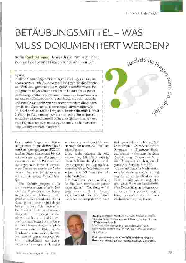 Vorschauseite 1: BETÄUBUNGSMITTEL - WAS MUSS DOKUMENTIERT WERDEN?