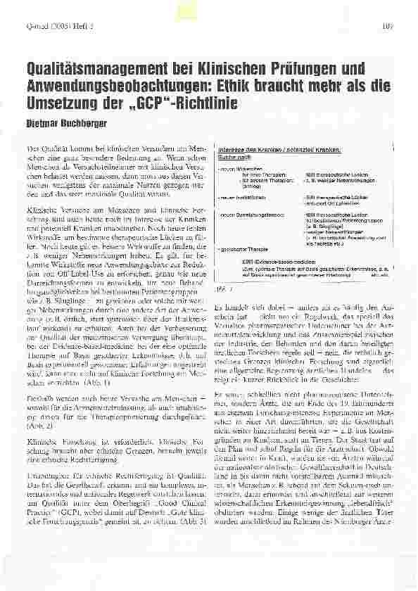 Vorschauseite 1: Qualitätsmanagement bei Klinischen Prüfungen und Anwendungsbeobachtungen: Ethik braucht mehr als die Umsetzung der GCP-Richtlinie