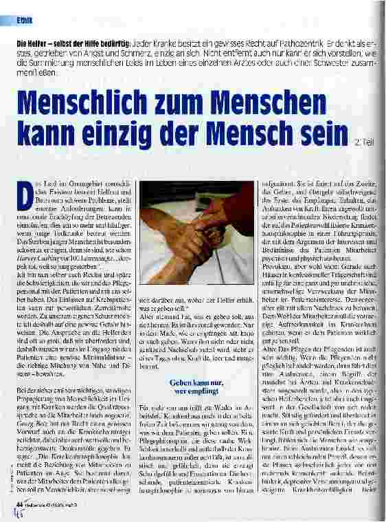 Vorschauseite 1: Menschlich zum Menschen kann einzig der Mensch sein 2. Teil Die Helfer - selbst der Hilfe bedürftig