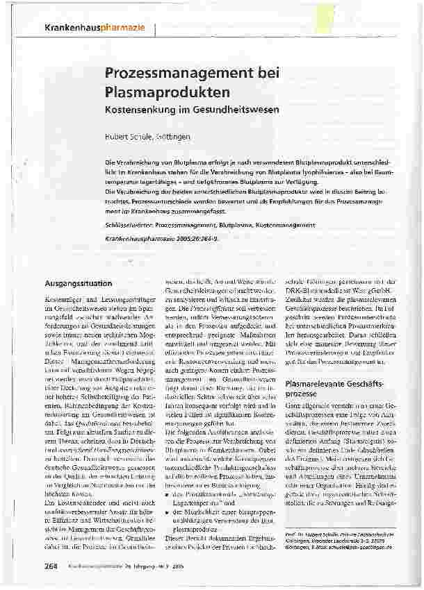 Vorschauseite 1: Prozessmanagement bei PlasmaproduktenKostensenkung im Gesundheitswesen