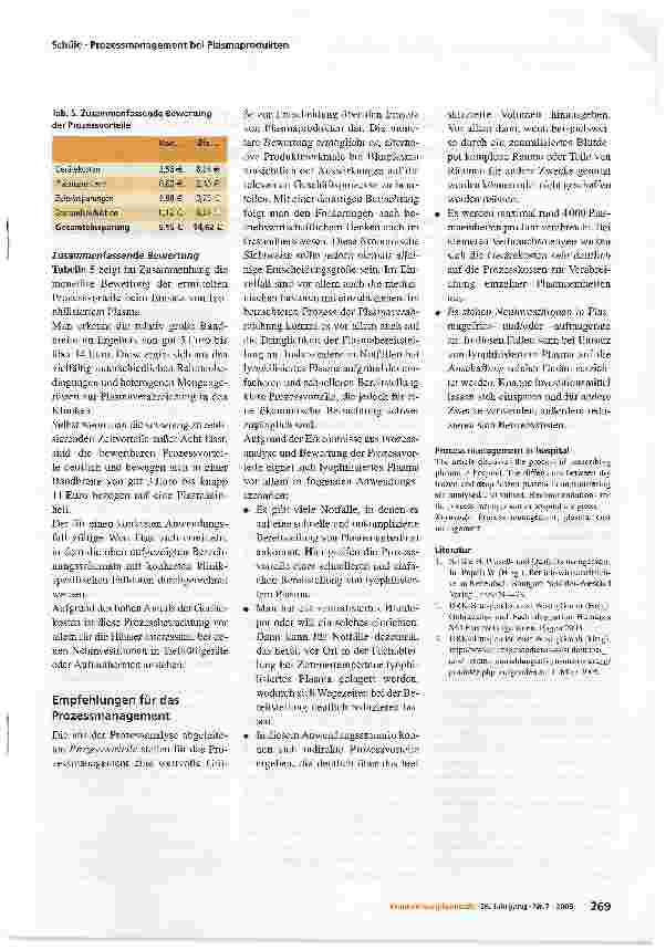 Vorschauseite 6: Prozessmanagement bei PlasmaproduktenKostensenkung im Gesundheitswesen