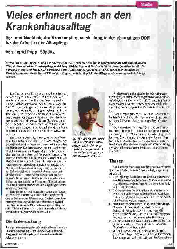 Vorschauseite 1: Vieles erinnert noch an den Krankenhausalltag Vorund Nachteile der Krankenpflegeausbildung in der ehemaligen DDR für die Arbeit in der Altenpflege
