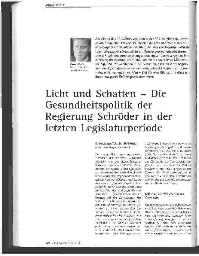 Vorschauseite 1: Licht und Schatten - Die Gesundheitspolitik der Regierung Schröder in der letzten Legislaturperiode