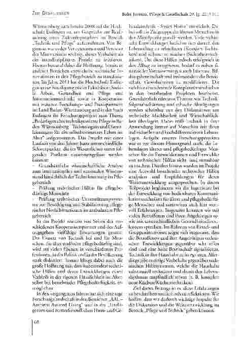 Vorschauseite 2: Pflege und Technik -Herausforderungen an ein interdisziplinäres Forschungsfeld