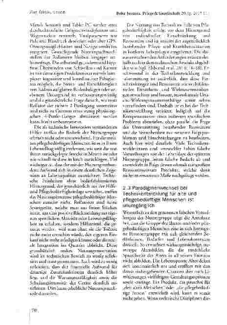 Vorschauseite 4: Pflege und Technik -Herausforderungen an ein interdisziplinäres Forschungsfeld