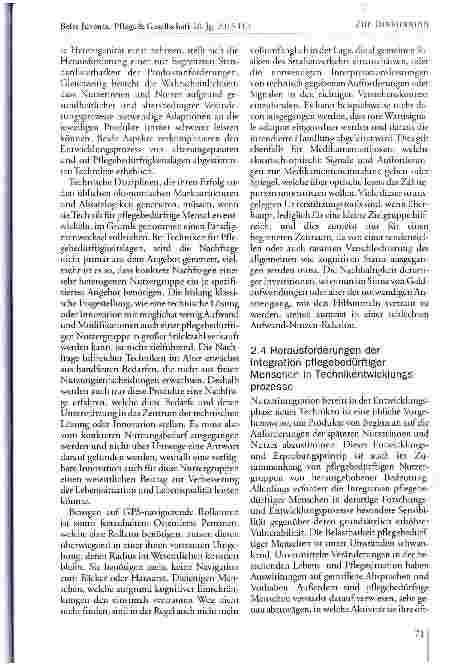 Vorschauseite 5: Pflege und Technik -Herausforderungen an ein interdisziplinäres Forschungsfeld