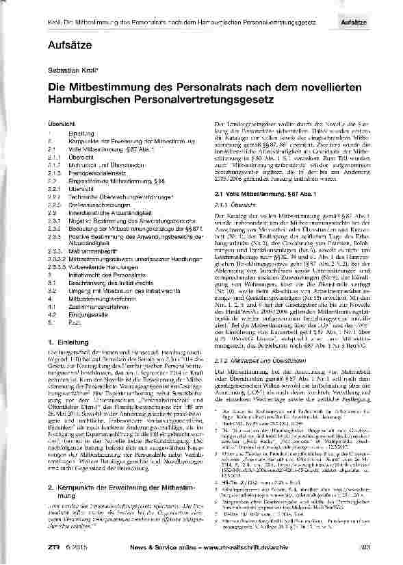 Vorschauseite 1: Die Mitbestimmung des Personalrats nach dem novellierten Hamburgischen Personalvertretungsgesetz