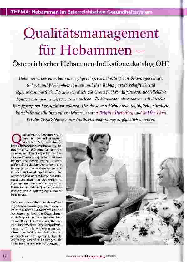 Vorschauseite 1: Qualitätsmanagement für Hebammen -Österreichischer Hebammen Indikationenkatalog OHI