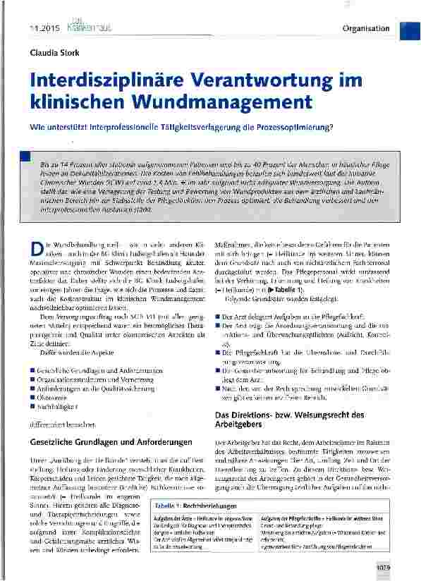 Vorschauseite 1: Interdisziplinäre Verantwortung im klinischen Wundmanagement