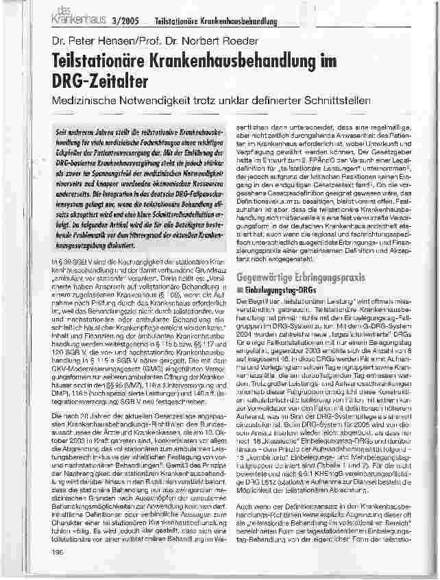 Vorschauseite 1: Teilstationäre Krankenhausbehandlung im DRG-ZeitalterMedizinische Notwendigkeit trotz unklar definierter Schnittstellen