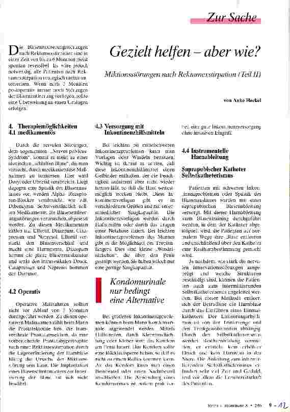 Vorschauseite 1: Gezielt helfen - aber wie? Miktionsstörungen nach Rektumexstirpation (Teil 2)
