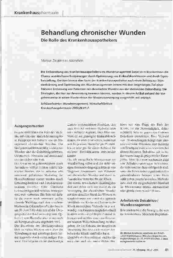 Vorschauseite 1: Behandlung chronischer Wunden - Die Rolle des Krankenhausapothekers