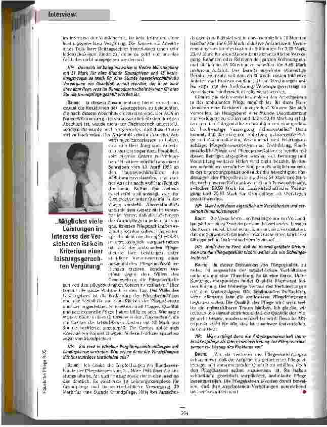 Vorschauseite 2: Gefährdet die Pflegeversicherung die Qualität der Pflege? Interview mit Peter Baum, Bundesgeschäftsführer der Arbeitsgemeinschaft Hauskrankenpflege e. V. , Bremerhaven