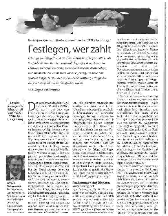 Vorschauseite 1: Rechtsprechung zur Kostenübernahme bei SGB V-LeistungenFestlegen, wer zahlt