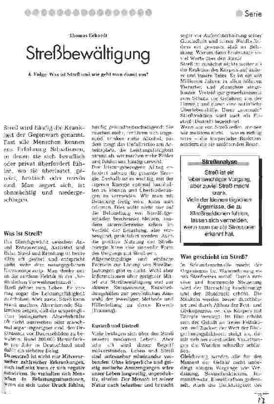 Vorschauseite 1: Streßbewältigung 4. Folge: Was ist Streß und wie geht man damit um?