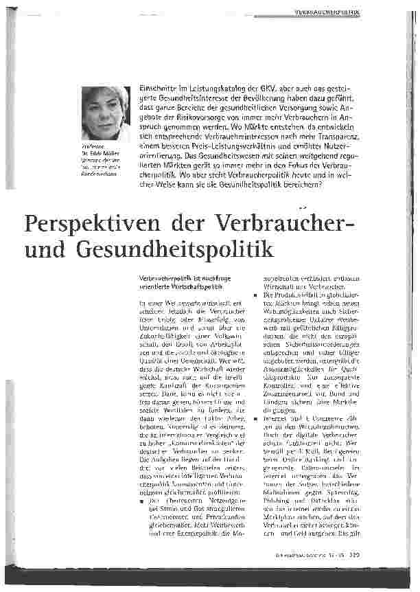 Vorschauseite 1: Perspektiven der Verbraucherund Gesundheitspolitik
