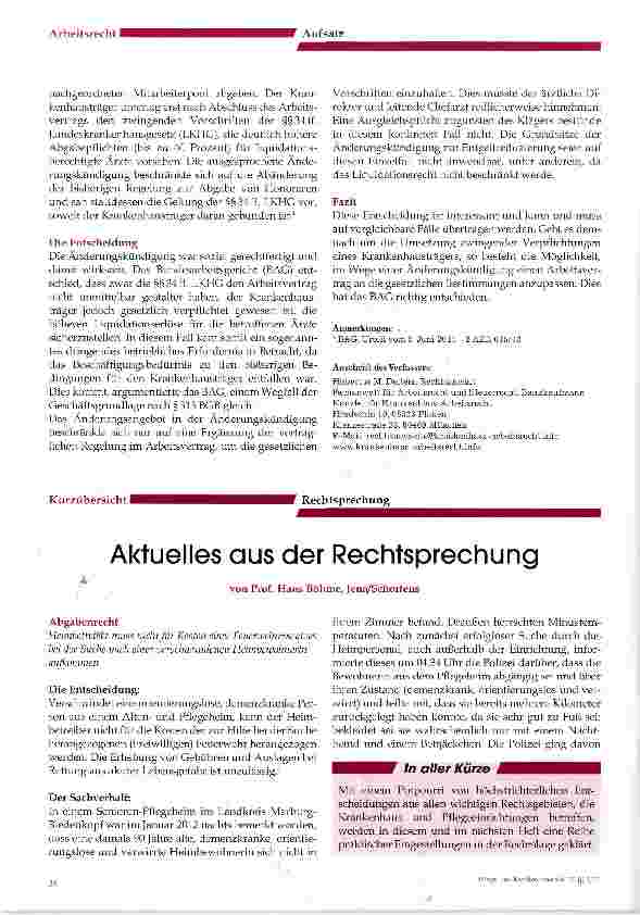 Vorschauseite 2: Änderungskündigung zur Erfüllung gesetzlicher Verpflichtungen -ein Urteil des Bundesarbeitsgerichts