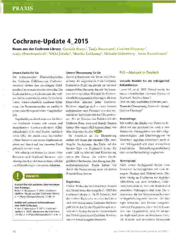 Vorschauseite 1: Cochrane-Update 4 2015