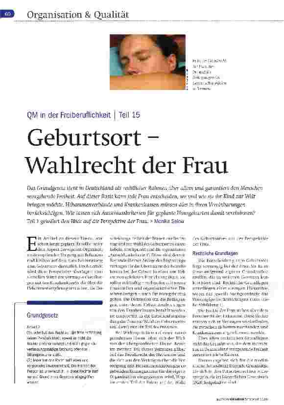 Vorschauseite 1: QM in der Freiberuflichkeit Teil 15 Geburtsort -Wahlrecht der Frau
