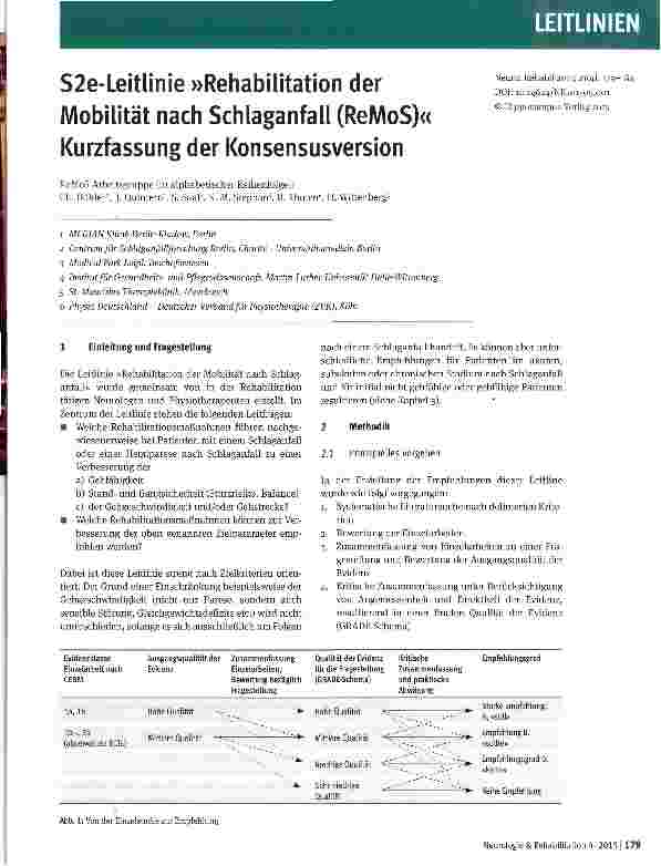 Vorschauseite 1: S2e-Leitlinie »Rehabilitation der Mobilität nach Schlaganfall (ReMoS)« Kurzfassung der Konsensusversion