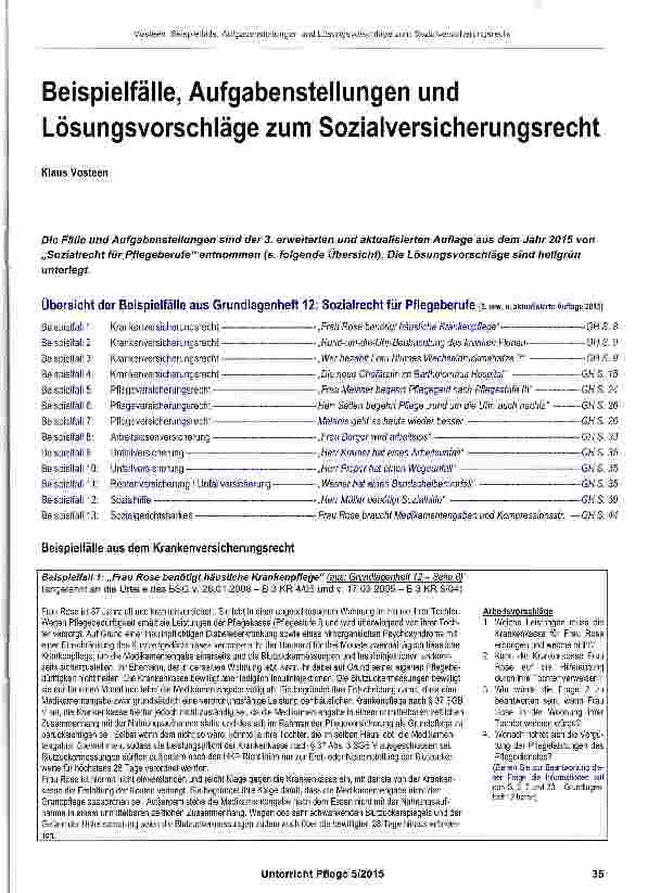 Vorschauseite 1: Beispielfälle, Aufgabenstellungen und Lösungsvorschläge zum Sozialversicherungsrecht