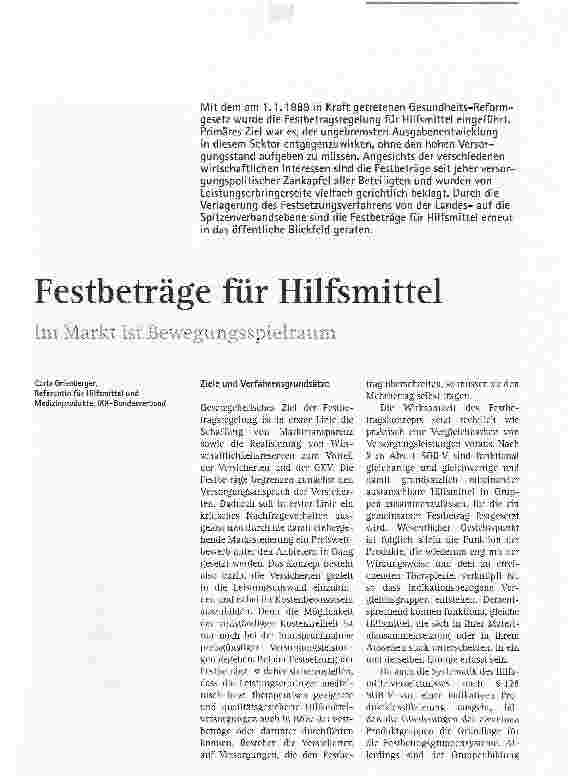 Vorschauseite 1: Festbeträge für HilfsmittelIm Markt ist Bewegungsspielraum