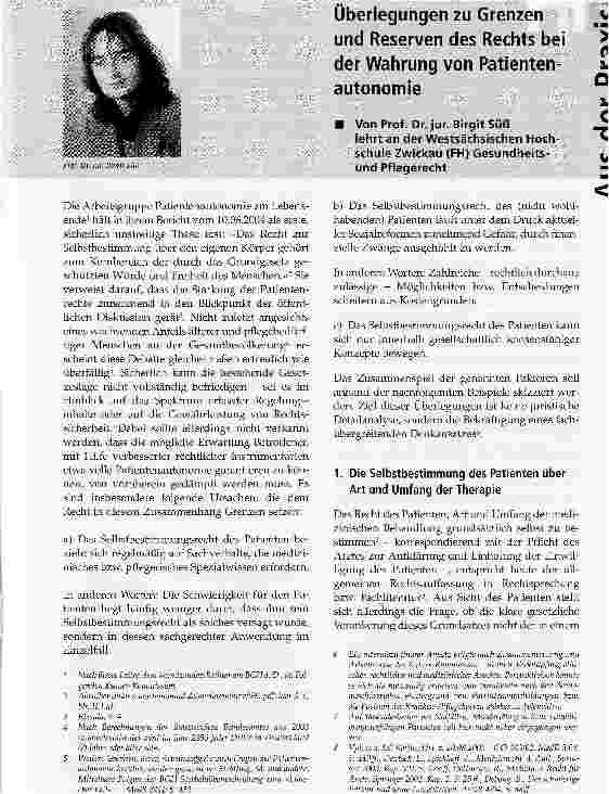 Vorschauseite 1: Überlegungen zu Grenzen und Reserven des Rechts bei der Wahrung von Patienten-autonomie