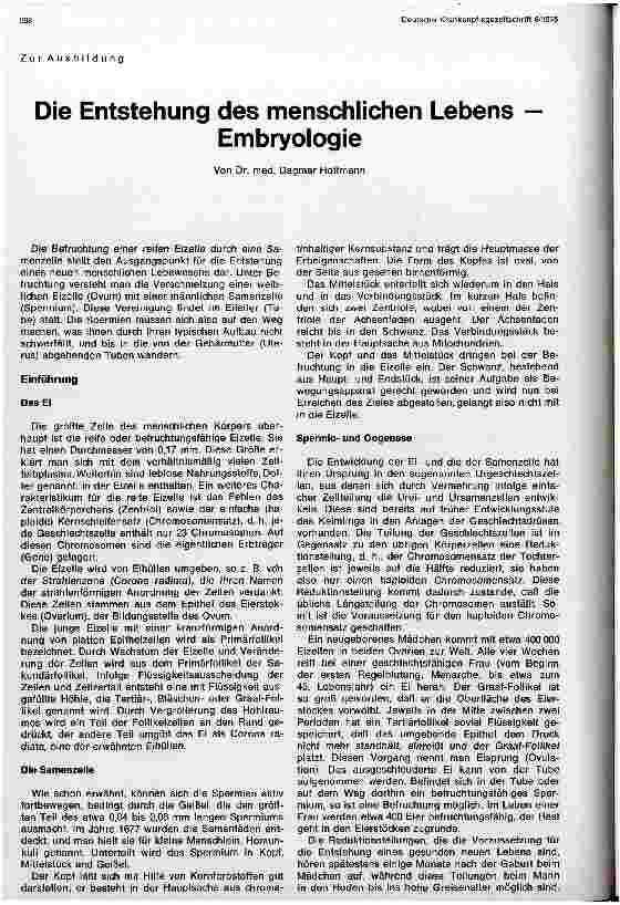 Vorschauseite 1: Die Entstehung des menschlichen Lebens - Embryologie