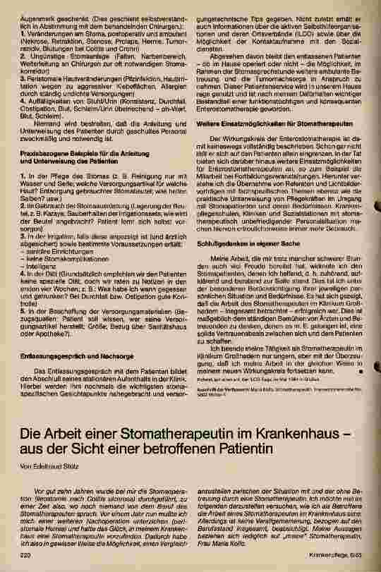 Vorschauseite 1: Die Arbeit einer Stomatherapeutin im Krankenhaus aus Sicht einer Patientin