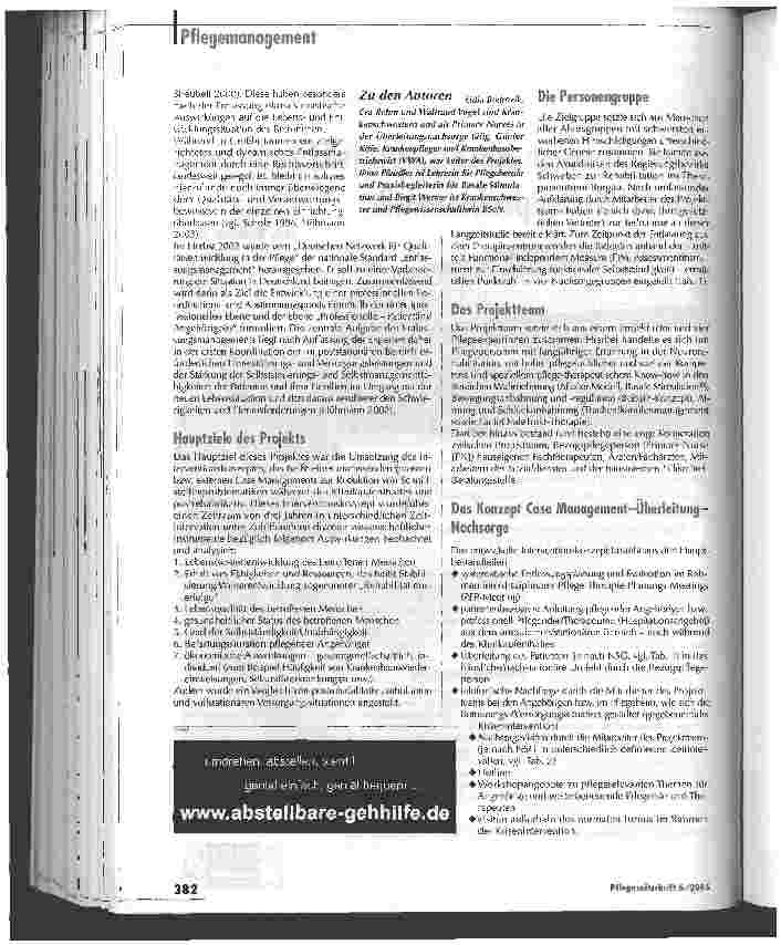 Vorschauseite 2: Case Management im Therapiezentrum Burgau -Teil 1:Überleitungsnachsorgeprojekt reduziert Schnittstellenproblematik