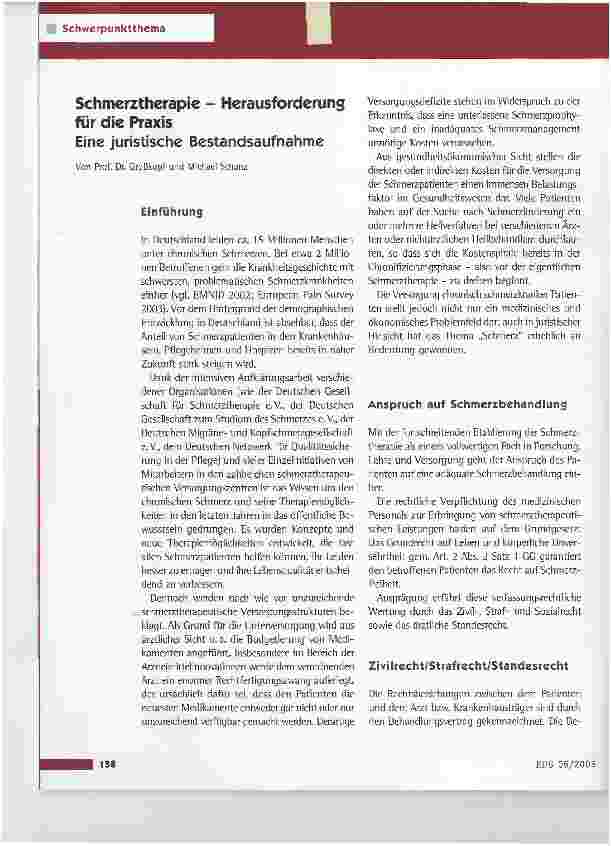 Vorschauseite 1: Schmerztherapie - Herausforderung für die PraxisEine juristische Bestandsaufnahme