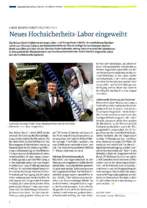 Vorschauseite 1: Neues Hochsicherheits-Labor eingeweiht