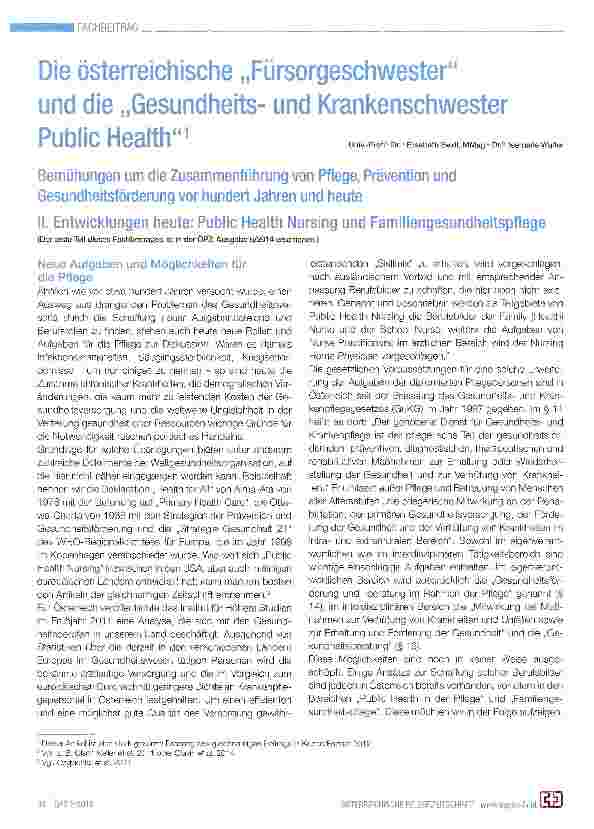 Vorschauseite 1: Die österreichische „Fürsorgeschwester und die „Gesundheitsund Krankenschwester Public Health