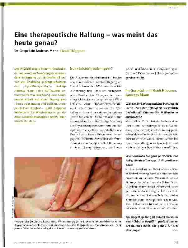 Vorschauseite 1: Eine therapeutische Haltung - was meint das heute genau?