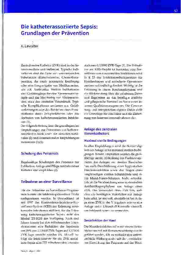 Vorschauseite 1: Die katheterassoziierte Sepsis: Grundlagen der Prävention