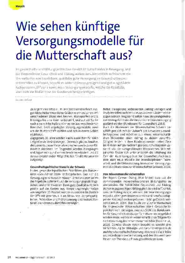 Vorschauseite 1: Wie sehen künftige Versorgungsmodelle für die Mutterschaft aus?