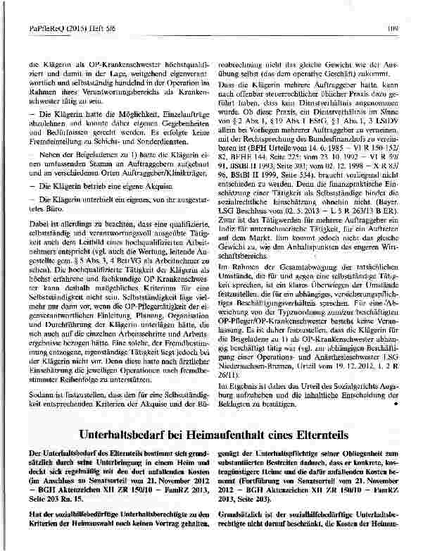 Vorschauseite 1: Unterhaltsbedarf bei Heimaufenthalt eines Elternteils