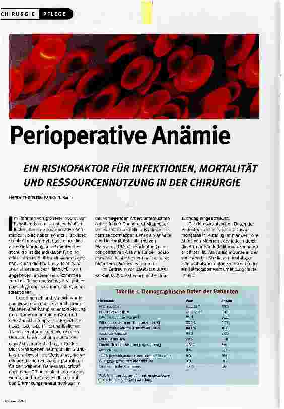 Vorschauseite 1: Perioperative AnämieEIN RISIKOFAKTOR FÜR INFEKTIONEN, MORTALITÄT UND RESSOURCENNUTZUNG IN DER CHIRURGIE