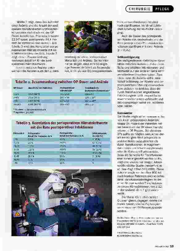 Vorschauseite 2: Perioperative AnämieEIN RISIKOFAKTOR FÜR INFEKTIONEN, MORTALITÄT UND RESSOURCENNUTZUNG IN DER CHIRURGIE