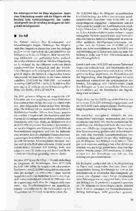 Vorschauseite 2: Zum Schadensersatz und Schmerzensgeld wegen Mobbing -Verschulden des Täters auch in Bezug auf die Erkrankung