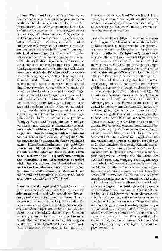 Vorschauseite 4: Zum Schadensersatz und Schmerzensgeld wegen Mobbing -Verschulden des Täters auch in Bezug auf die Erkrankung