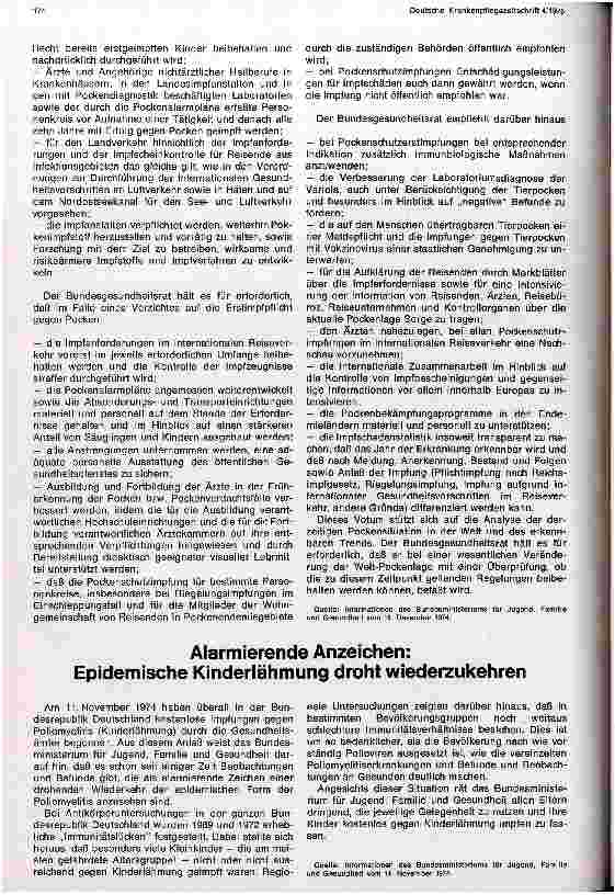 Vorschauseite 2: Neue Regelung der Impfpflicht gegen Pocken Beschluß der Vollversammlung des Bundesgesundheitsrates im November