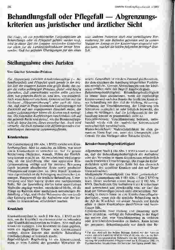 Vorschauseite 1: Behandlungsfall oder Pflegefall - Abgrenzungskriterien aus juristischer und ärztlicher SichtTAP, 0, 16