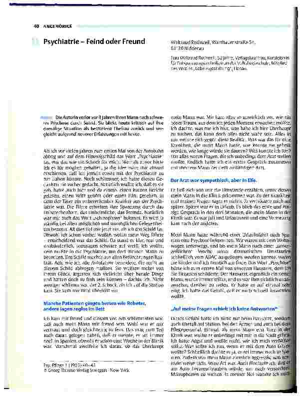 Vorschauseite 1: Psychiatrie- Feind oder Freund