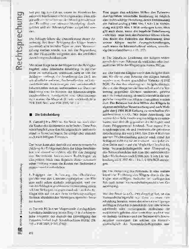 Vorschauseite 2: Zum Unterlassungsanspruch einer künstlichen Ernährung