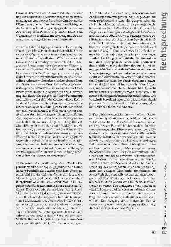 Vorschauseite 3: Zum Unterlassungsanspruch einer künstlichen Ernährung