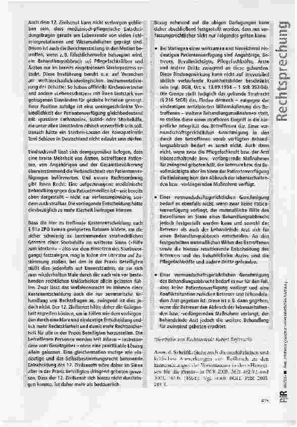 Vorschauseite 5: Zum Unterlassungsanspruch einer künstlichen Ernährung
