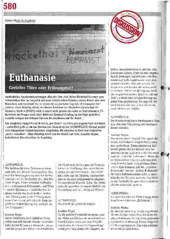 Vorschauseite 1: Euthanasie Gezieltes Töten oder Erlösungstod?
