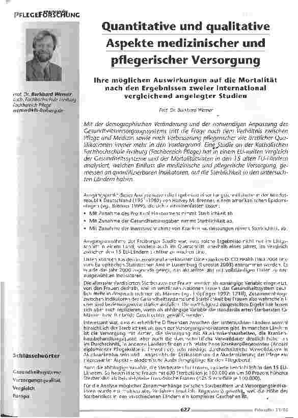 Vorschauseite 1: Quantitative und qualitativeAspekte medizinischer und pflegerischer VersorgungIhre möglichen Auswirkungen auf die Mortalitätnach den Ergebnissen zweier internationalvergleichend a…