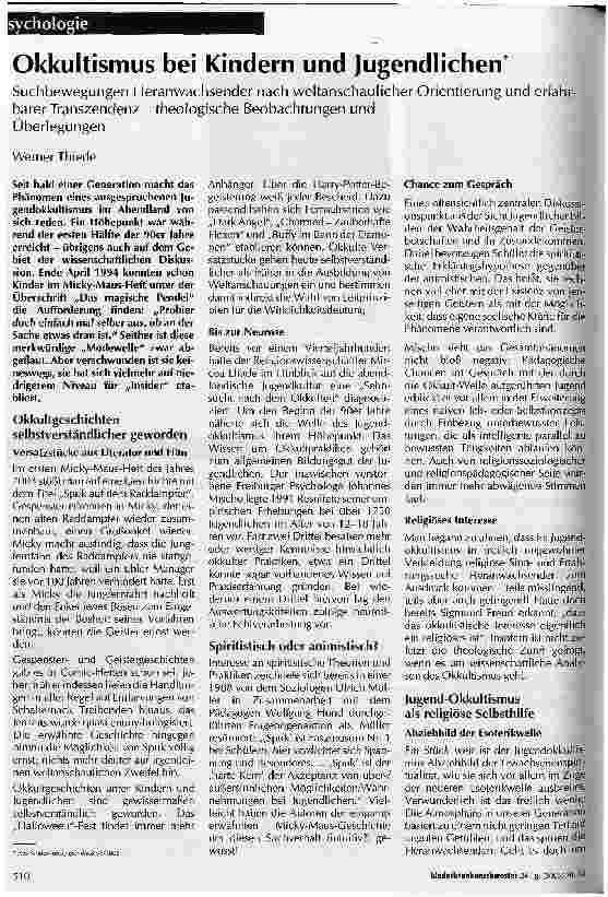 Vorschauseite 1: Okkultismus bei Kindern und Jugendlichen